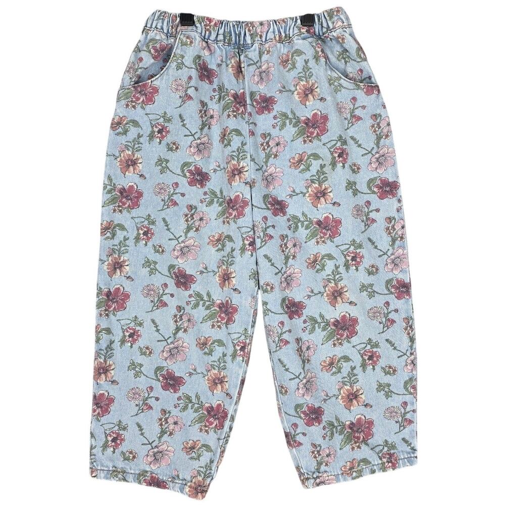 NEXT GIRLS FLORAL 100% COTTON PANTS 5–6 YEARS ELASTIC WAIST LIGHT BLUE